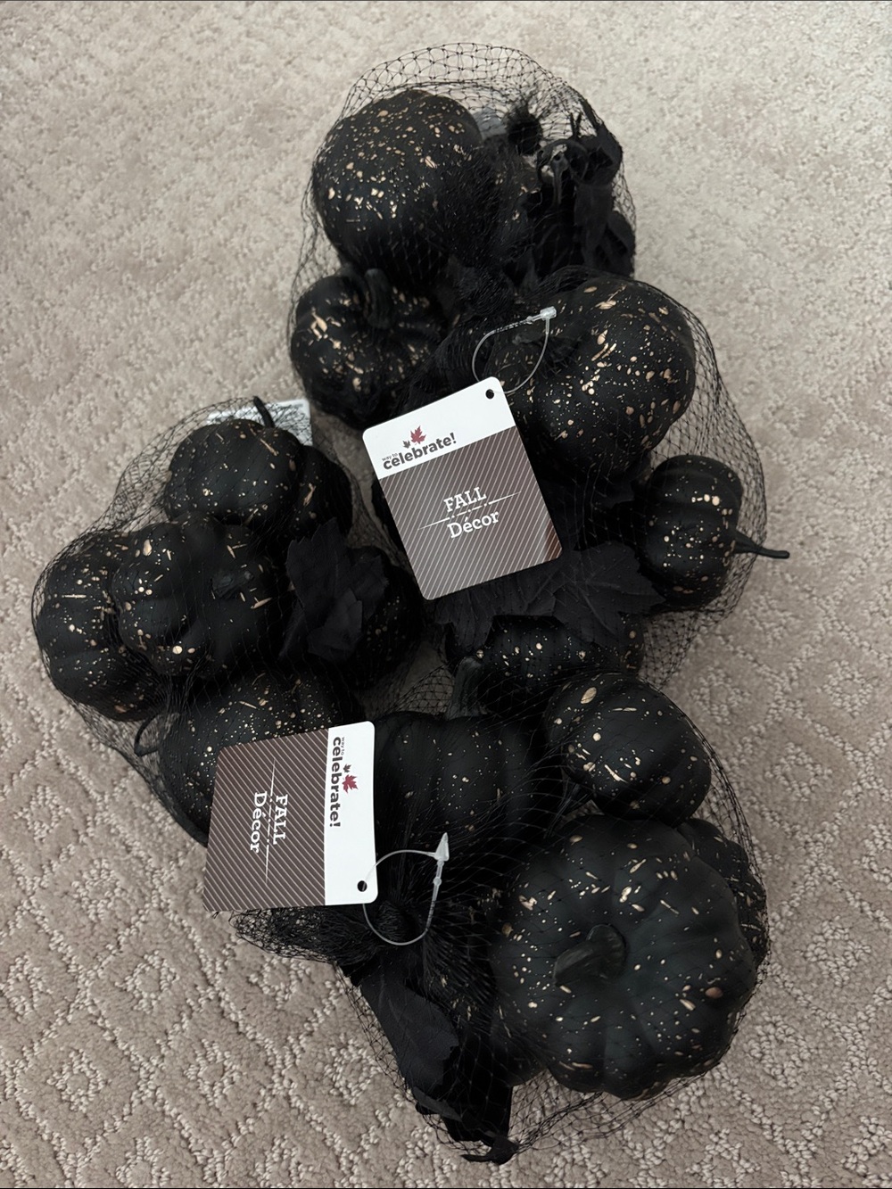 Black Speckled Fall Pumpkin Décor - Set of Decorative Pumpkins